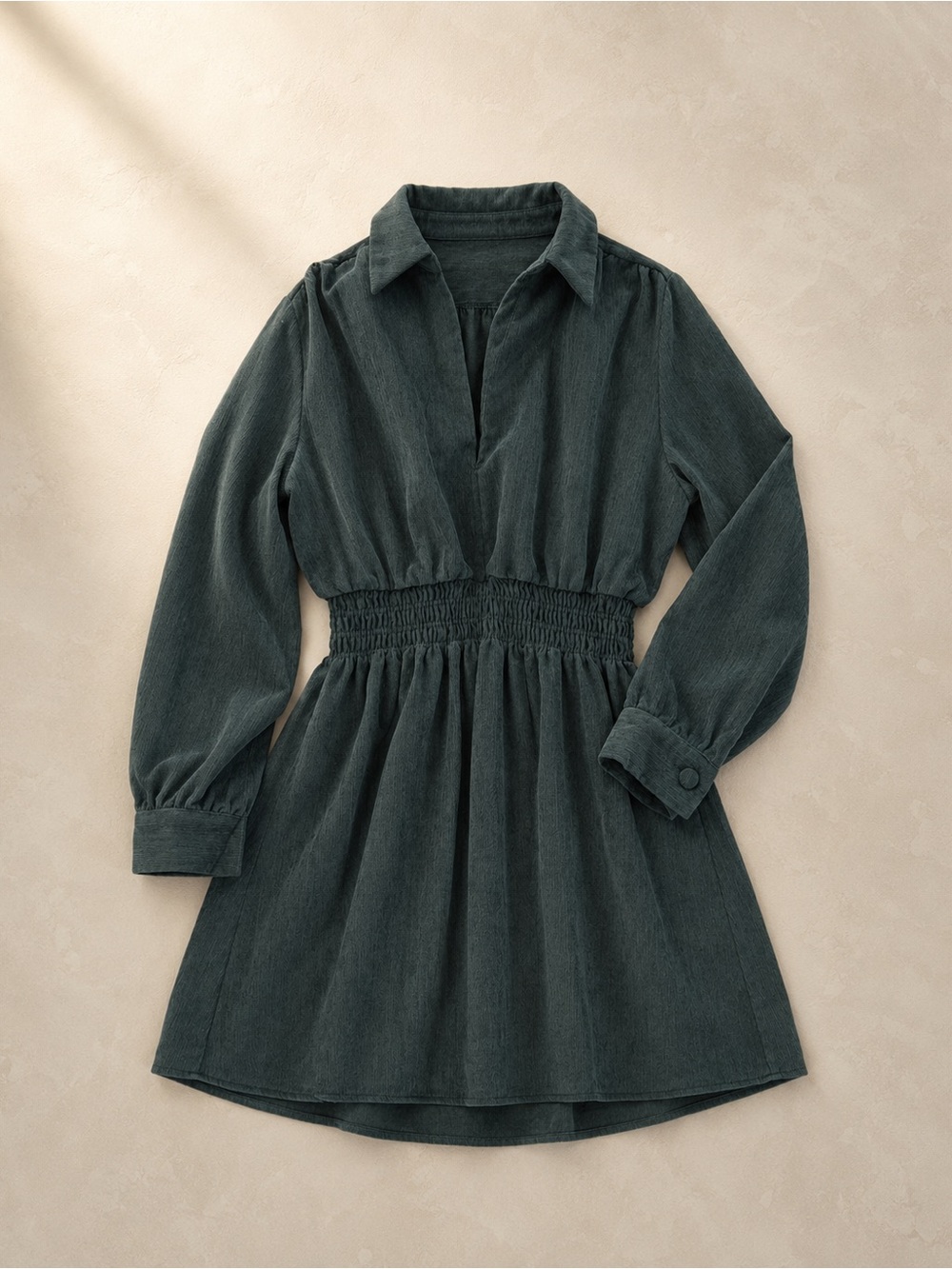Zara Forest Green Corduroy Shirt Dress Mini Long Sleeve Academic Style